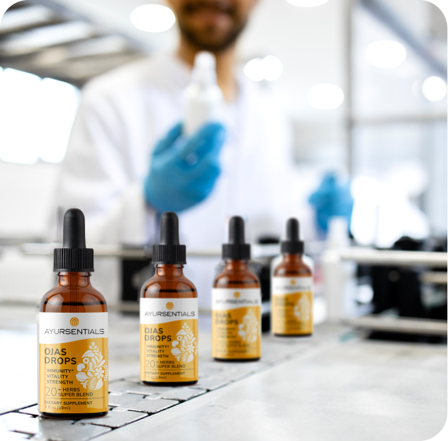 ayursentials bottles manufacturing ojas drops health immnity holistic adaptogen vitality herbs spices cinnamon ashwagandha