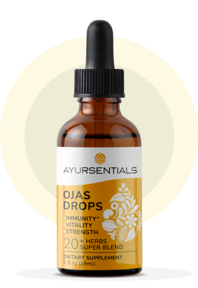 Ayursentials Ojas drops super blend to build vitaluty immunity health strength ayurveda ayurvedic blend ashwaganda tulsi plant healthy